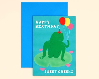 Sweet Cheeks Frog Birthday Card, cheeky funny birthday for partner, boyfriend, girlfriend