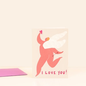 Ik hou van je Cupido-kaart | Valentijnsdag | Liefdeskaart | Schattig | Hart | Pijl | Liefdeskaart cherubijn | Jubileum | Romantisch | Sentimenteel