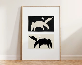Negative / Positive Cats Art Print | Monochrome Wall Art | Black and White | Cat Lover Gift | Animal Wall Decor | Black Cat | White Cat