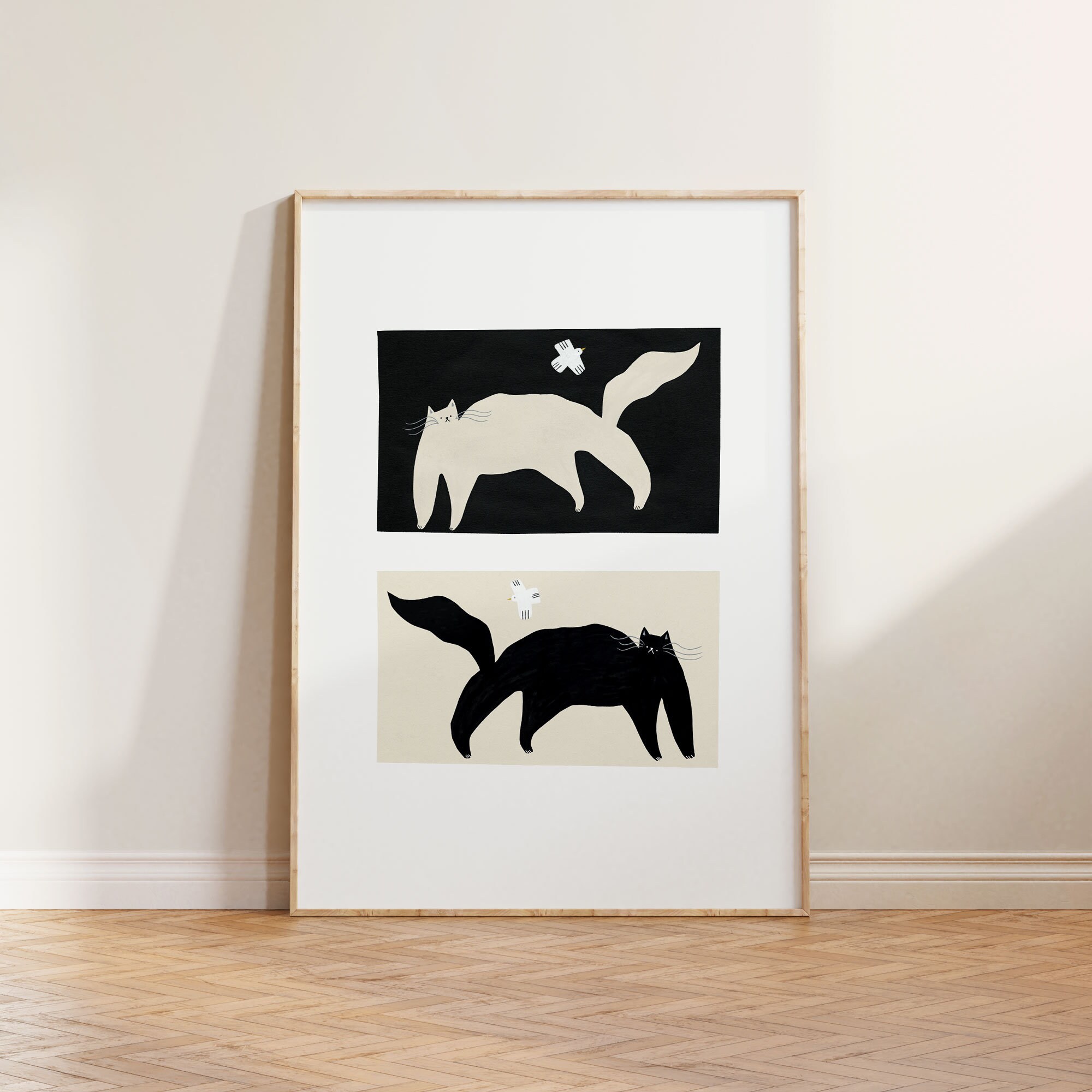 Black and White Cat Print, Negative Positive Cats Wall Art, Minimalist ...