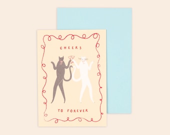 Cheers To Forever Cats Wedding Card, congratulations card for newlyweds, engagement, champagne cats