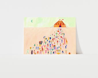 Nights At The Circus Art Print | Nursery Wall Art | Fun Colourful Circus Art Print | Kids Wall Art | Circus Animals | Performers | Big Top