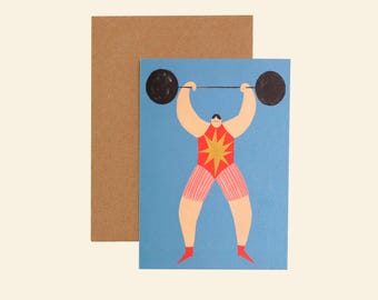 Strong Man Card, Father’s Day card for dad, gym weightlifting, circus strongman