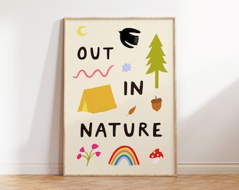 Out In Nature Art Print | Nature Lover | Camping Print | Folky | Slow Living | Children's Art Print | Nursery Art