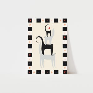 Cat Friends Art Print | Cat Decor | Nursery Wall Art | Cat Lover Gift | Cat Themed Art | Celestial Cat Print | Grid Pattern Illustration