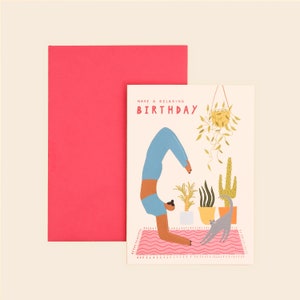 carte d'anniversaire de yoga | Anniversaire relaxant | Carte pleine conscience | Carte d'anniversaire pour elle | Pilates | pour amoureux des chats | Carte d'anniversaire remise en forme