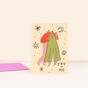 You And Me Woman + Man Love-kaart | Jubileum | Valentijnsdag | Romantisch | Dansend paar | Maan en sterren | Kaart voor echtgenoot