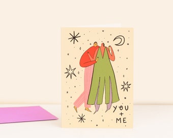 Biglietto d'amore per te e me, donna e uomo / Anniversario / San Valentino / Romantico / Coppia che balla / Luna e stelle / Biglietto per il coniuge