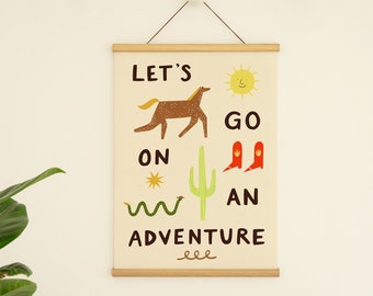 Let's Go On An Adventure Art Print | Western | Children's Art Print | Nursery Artwork | Horse | Cactus | Cowboy Boots | Cowboy Poster