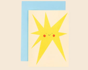 Biglietto d&#39;auguri con stella sorridente / Congratulazioni con stella d&#39;oro / Biglietto di auguri per un risultato raggiunto / Ben fatto / Laurea / Superamento esame di guida / Buon lavoro