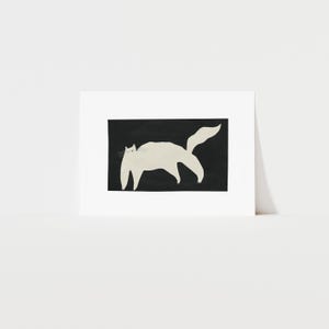 Weiße Katze Kunstdruck | Katze-Wand-Dekor | Schwarz und Weiß | Minimalistische Katzen Kunst | Zeitgenössische Katzenkunst | Weiße Katze Schwarzer Hintergrund