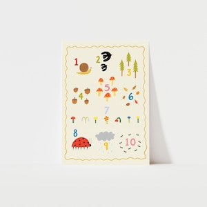 Nature Numbers 1-10 Art Print | Children Counting Print  | Children&#39;s Wall Art | Kids Educational Art Print | Folky Wall Art | Scandi Art