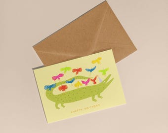 Carte d'anniversaire vive de crocodile | carte d'anniversaire pour enfants | Carte d'anniversaire drôle | Carte d'anniversaire d'enfant
