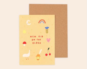 New Kid On The Block Baby Card, congratulations new baby, unisex baby shower card, new parents