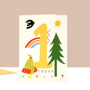 Cartão de aniversário para 1 ano | Cartão numérico | Cartão de aniversário infantil | Cartão de aniversário para um ano | Cartão de aniversário infantil unissex