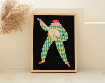 Jacques Circus Art Print | Nursery Wall Decor | French Clown | Circus Performer Illustration | Circus Themed Children's Room | Harlequin