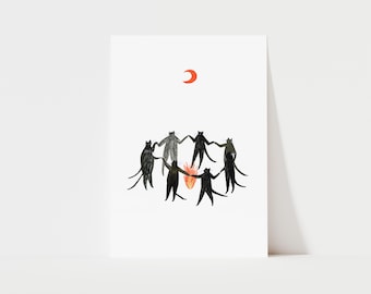 Mystic Cats Art Print | Black Cats | Magic Wall Art | Witchy Gift Ideas | Occult Kitty Print | Witch | Pagan | Magic Black Cats | Cat Gift