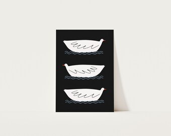Three Little Ducks Art Print, Nursery Wall Art, Black and White Animal Print, Kids Room Decor