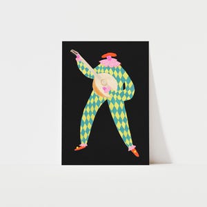 Jacques Circus Art Print | Nursery Wall Decor | French Clown | Circus Performer Illustration | Circus Themed Children&#39;s Room | Harlequin