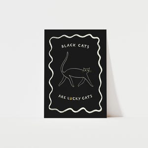 Black Cats Are Lucky Cats Black Background Art Print | Lucky Cat Art | Black Cat Art Print
