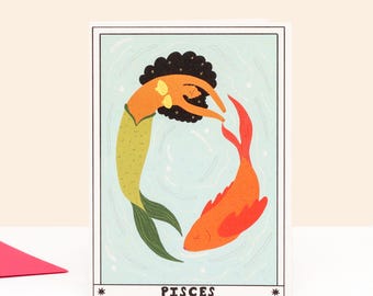 Pisces Birthday Card, Star Sign Tarot Card, Astrology Birthday Card