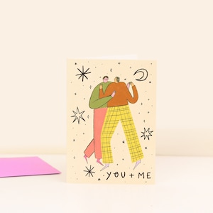 Biglietto d'amore "Tu e io, uomo + uomo" / LGBTQ+ / Anniversario / San Valentino / Biglietto per marito / Biglietto per fidanzato / Ballo / Luna / Coniuge