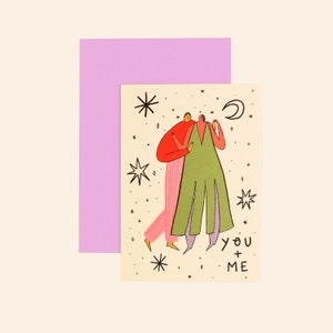 You And Me Woman Man Love Card Anniversary Valentine's Day Romantic Dancing Couple Moon and Stars Card For Spouse image 2