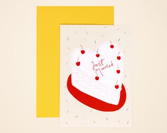 Heart Cake Wedding Card | Congratulations | Couple | Confetti | Celebration Card | Love Heart | Just Married | Wedding Cake Card