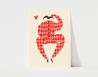 Harlequin Art Print, Circus Wall Art, Jester Clown Illustration, Nursery & Playroom Decor, Giclée Print