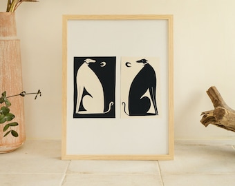 Negative / Positive Dogs Art Print | Monochrome | Whippets | Black and White Dog Art | Whippet Illustration | Whippet Gift Idea | Celestial