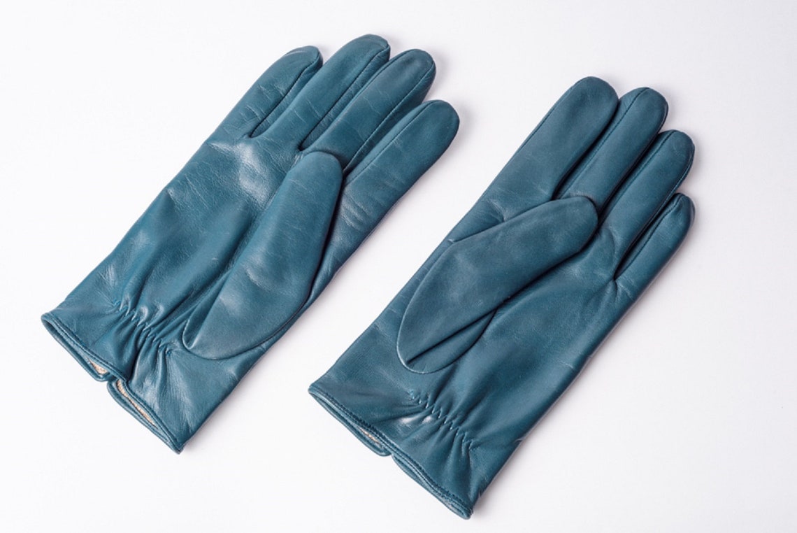Mens leather gloves winter lined blue Warm gloves for men Etsy