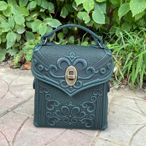 Hand Tooled Leather Purse Embossed Leather Crossbody Bag Pu Etsy