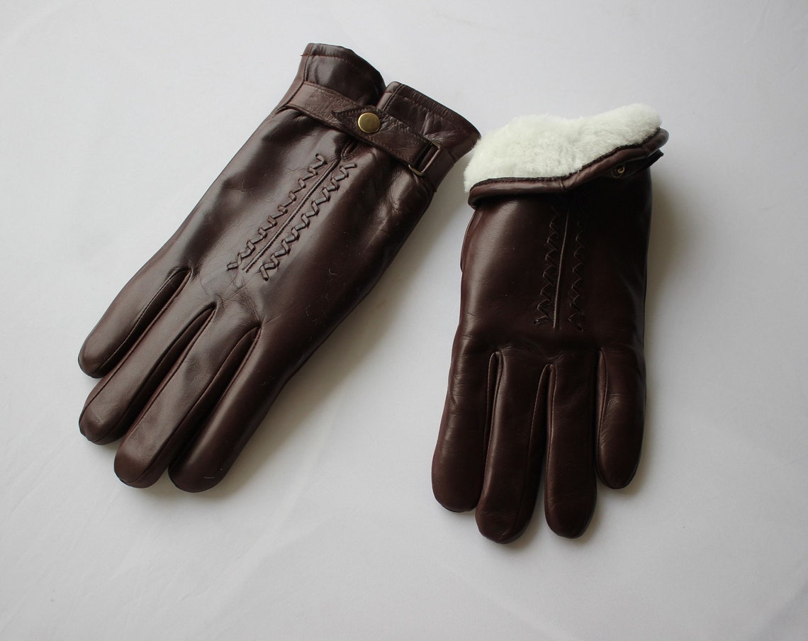 Men's Fur Lined Leather Gloves Winter Driving Gloves Etsy