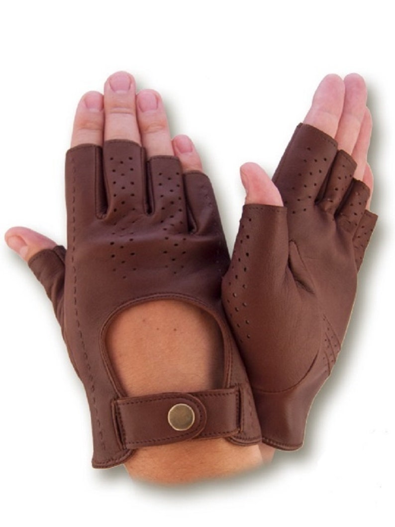 Womens fingerless leather gloves Brown driving gloves Ladies Etsy