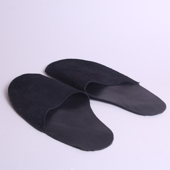 black leather slippers