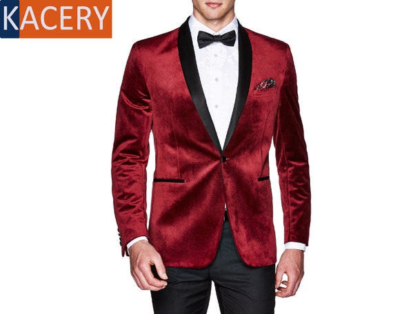Made to Order Mens Red Blazer Slim Fit Velvet Formal Smart | Etsy