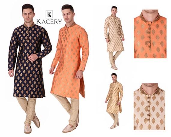 Men's indian  brocade kurta pajama fancy wedding outfit sherwani indo AN820