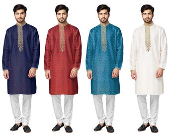 Mens  Jacquard Kurta Pajama Salwar Kameez Indian Outfit -GR860