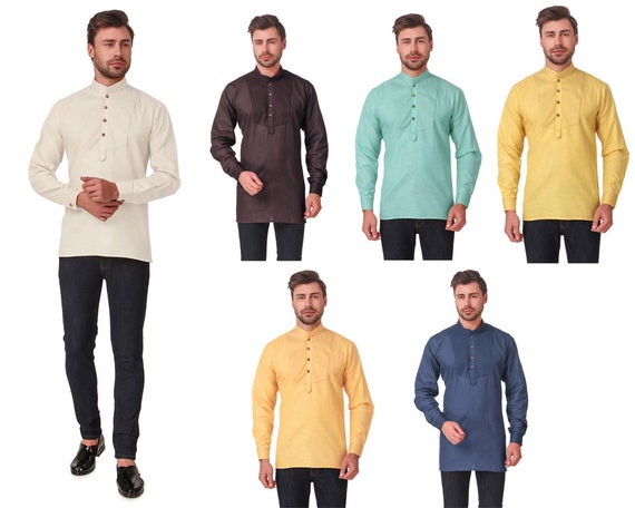 Men's Indian Cotton Short Kurta Casual Shirt Long Sleeve - Etsy UK