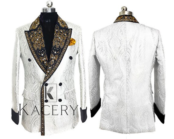 Made to Order Mens Silver Brocade Embroidered Blazer Tuxedo MT29 Etsy Ireland