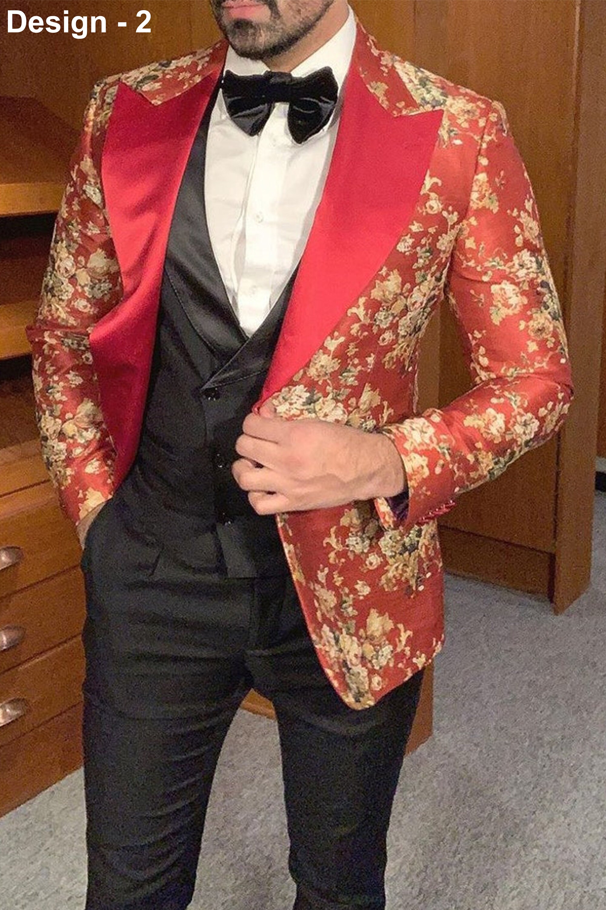 Custom Made to Order Men s Pink red Floral Tuxedo Blazer Slim Fit