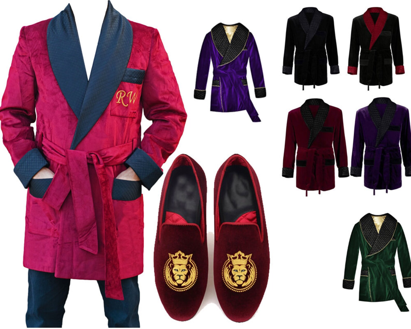 Custom made Mens smoking jacket With loafers slippers Initial Etsy