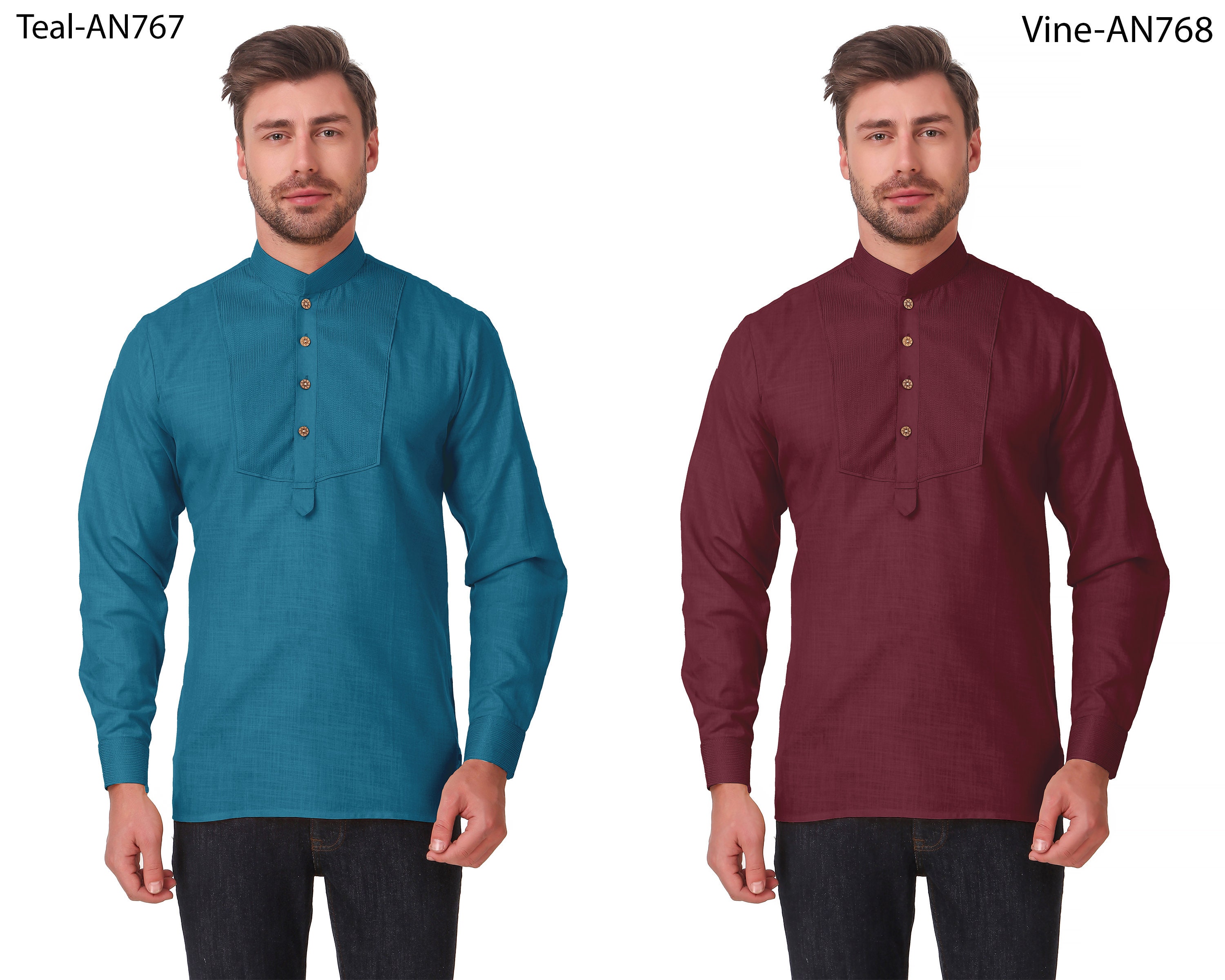 Men's 100% Cotton Short Kurta Embroidered Casual Shirt - Etsy UK