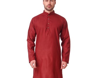 Mens Indian Cotton Kurta Pajama Traditional Ethnic Wear Wedding Eid Diwali Festival Outfit