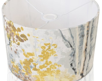 Yellow & Silver Birch Tree Lamp Shade Handmade UK Table or Ceiling Drum or Standard Mustard Grey Forest Nature