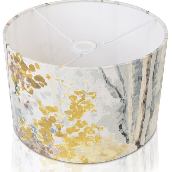 Yellow & Silver Birch Tree Lamp Shade Handmade UK Table or Ceiling Drum or Standard Mustard Grey Forest Nature