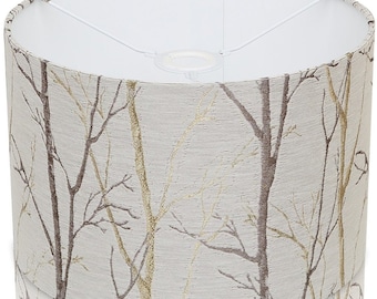 Lampshade Silver Birch Tree Table Lamp Shade Drum Handmade Fabric Fibre Naturelle Burley Cream Grey Brown Modern Woodland UK