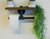 WOODEN PIPE SHELF Industrial Pipe Wooden Bathroom Shelf Wooden Toilet Roll Holder Hanging Wall Mounted Shelving for Bathroom Piping Shelf