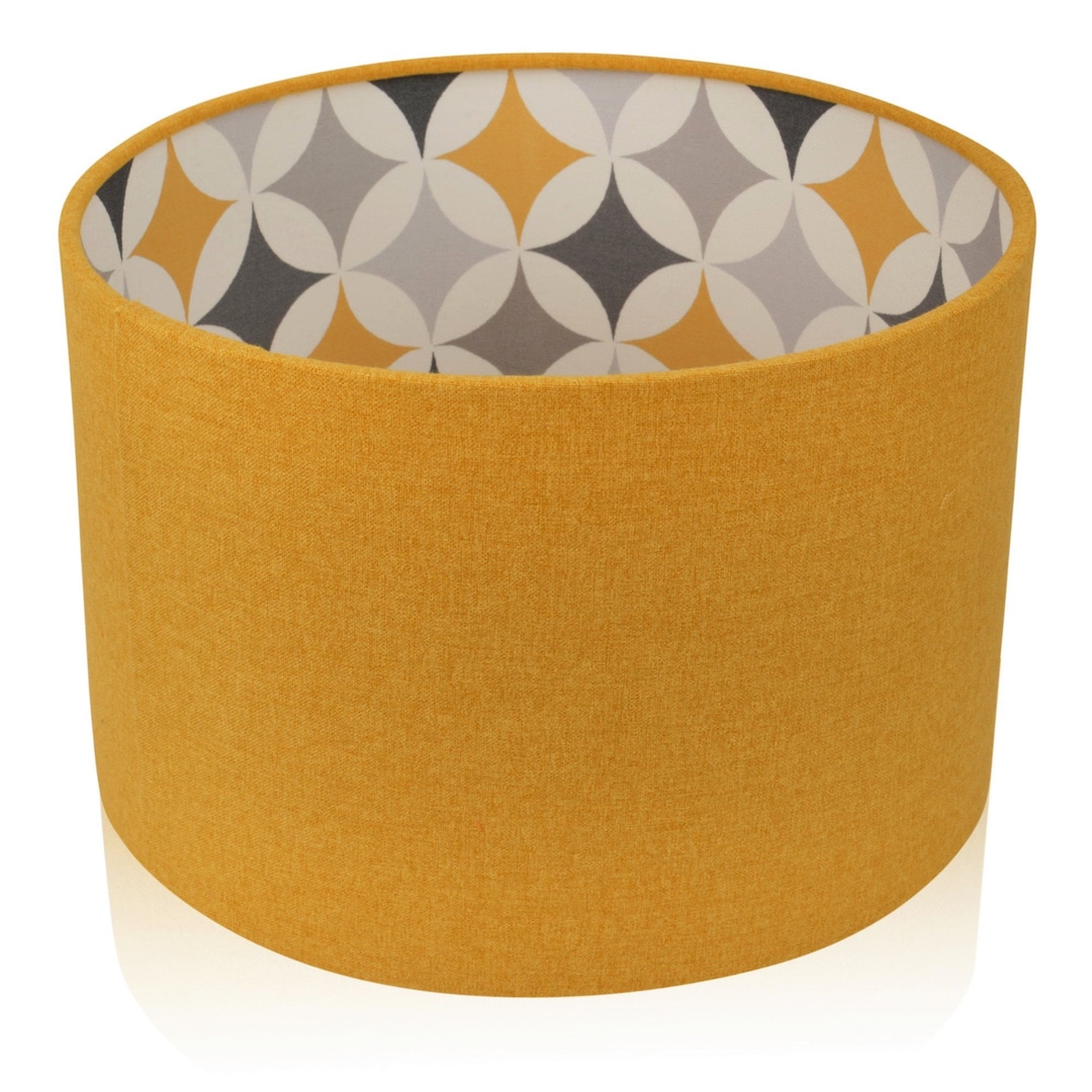 MUSTARD YELLOW LAMPSHADE Uk Made Retro Lampshade Geometric Vintage Lamp