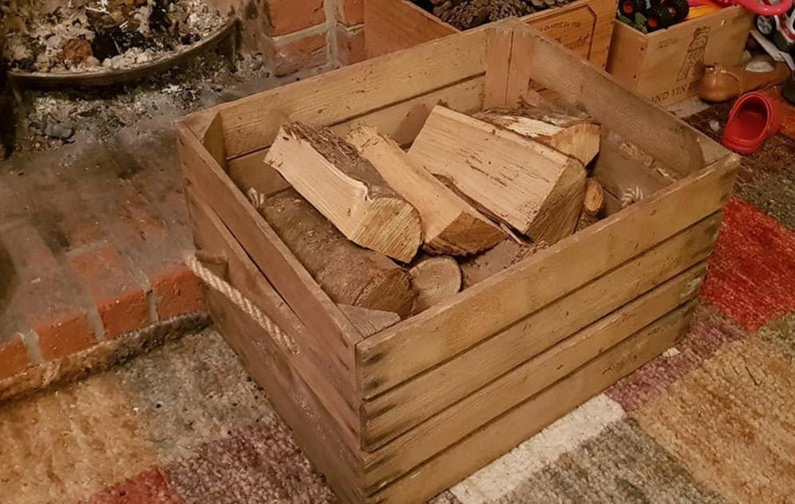 LOG CRATE Log Storage Apple Crate Firewood Storage Box Rustic Etsy UK